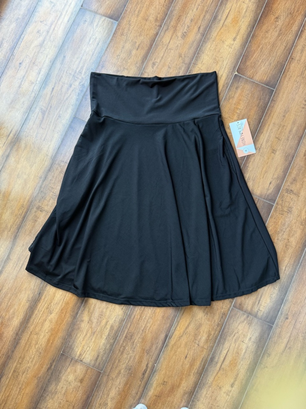 Women’s Honey & Lace Black Skirt with Fold-Over Waistband, Pockets, Medium